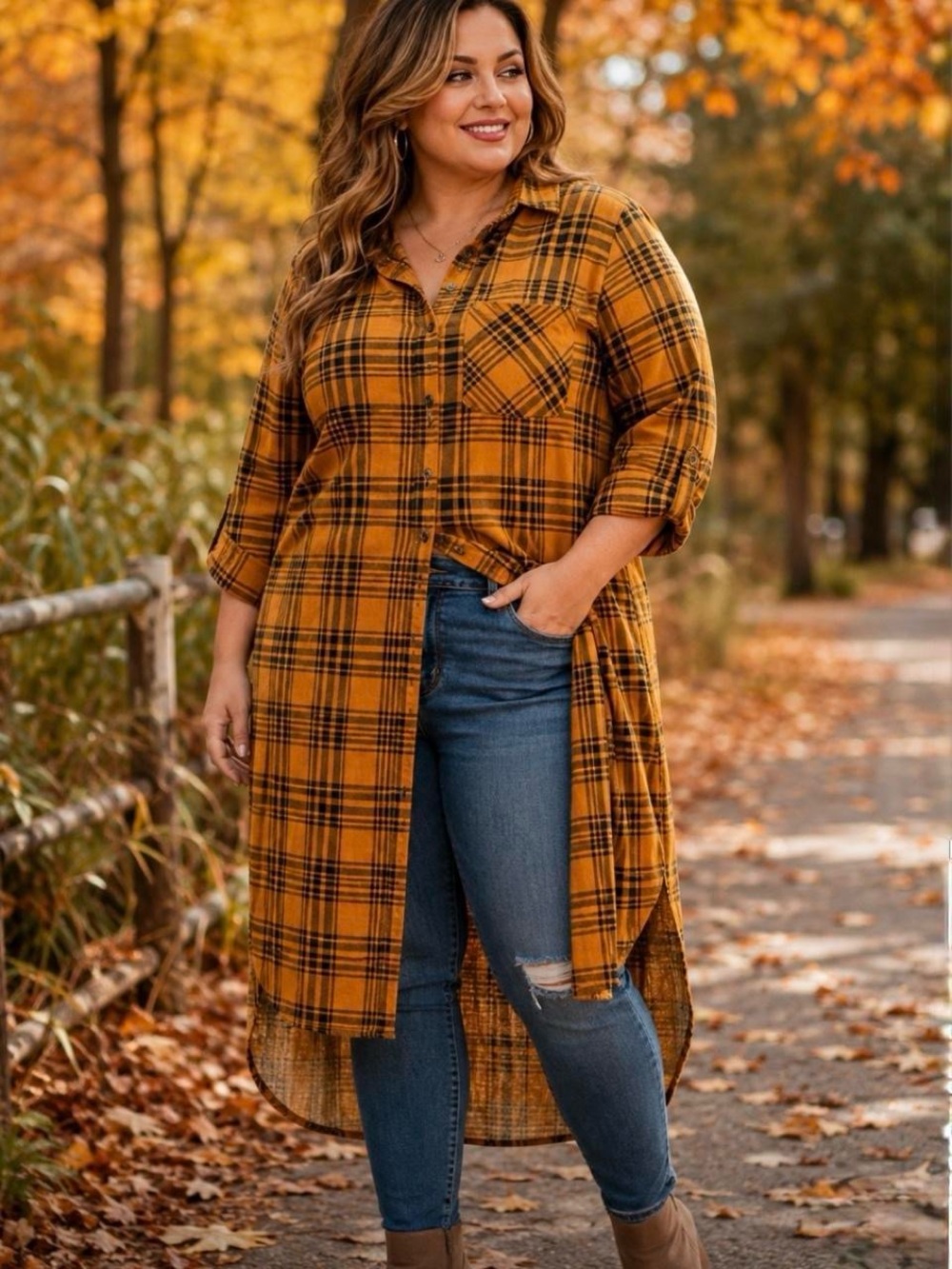 Mustard Yellow Plaid Duster Shirt Women's 2X Long Sleeve Boho Cottagecore Fall